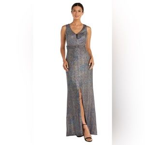 R&M Richards Multi Colored Gown with Front Slit Gown, Size 14